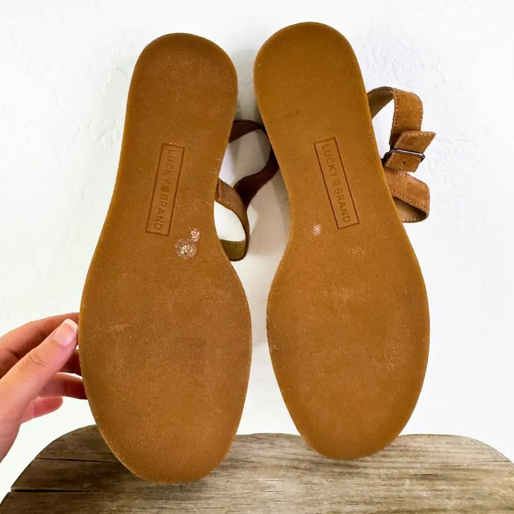 Lucky Brand LK-Tamri Suede Strap Wedge Platform Summer Sandals Cognac sz 9M NEW